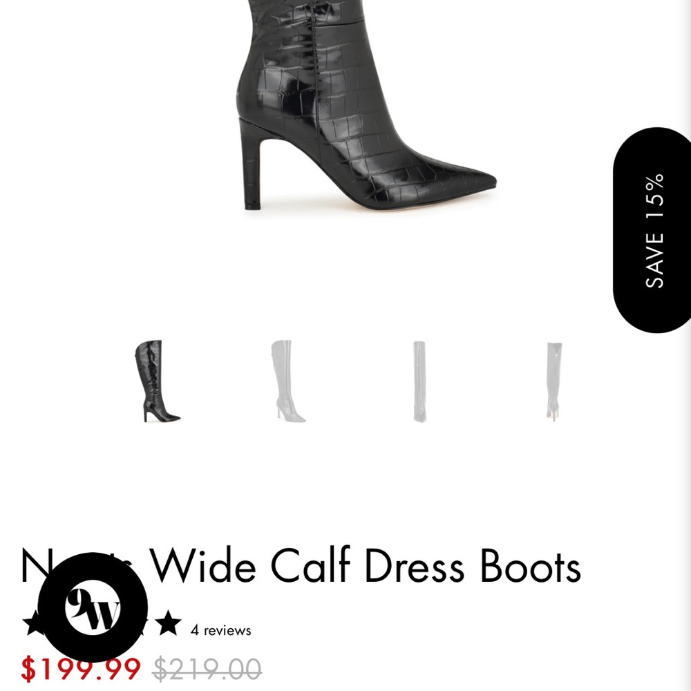Nine West Napts Wide Calf Dress Boots sz 6 NWT black croci
